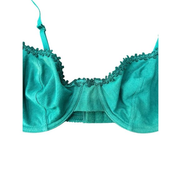 Lily Of France Floral Lace Trim Bra Teal Sz 38B Adjustable Straps Intimate - Picture 2 of 8